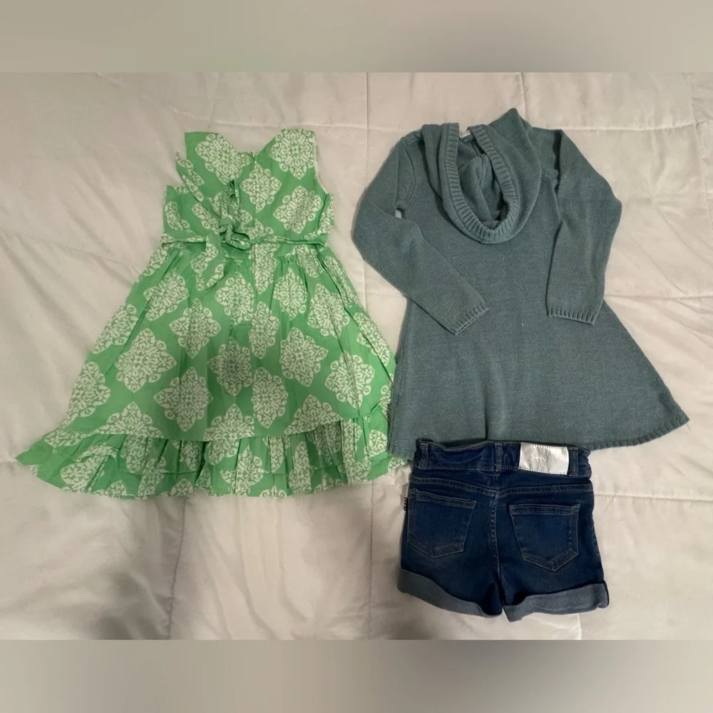 Bundle Girls Kids Casual Green Print Dress - and Short